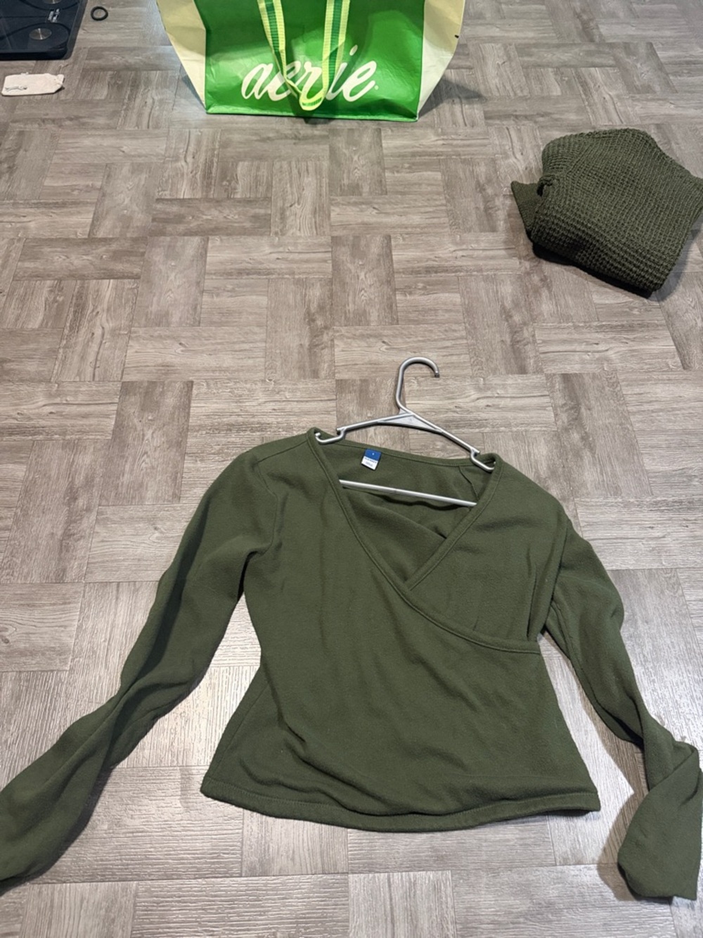 Old Navy Olive Green Cross-Front Long Sleeve Top